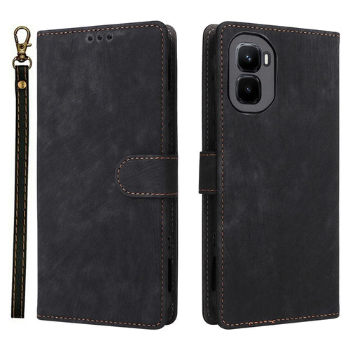 For Infinix GT 50 Pro 5G Case Wallet RFID Blocking PU Leather Phone Cover Stand with Strap - Black - 1