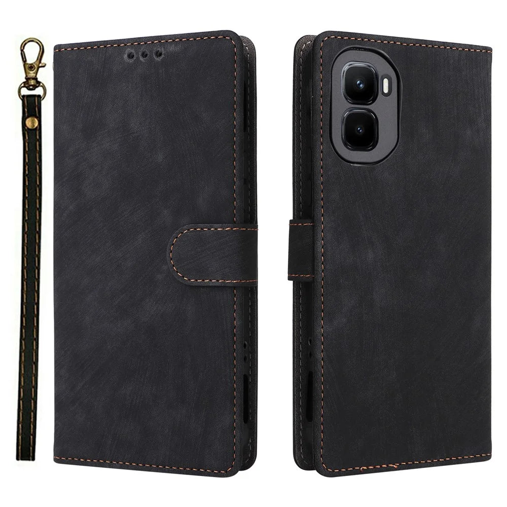 For Infinix GT 50 Pro 5G Case Wallet RFID Blocking PU Leather Phone Cover Stand with Strap - Black - 1