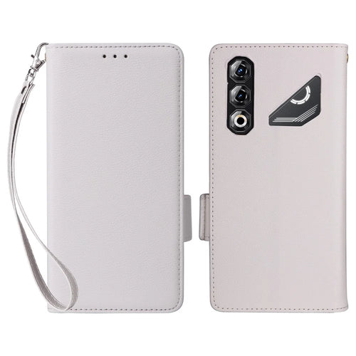 For ZTE nubia Neo 5 Pro 5G Case Litchi Texture Wallet Leather Phone Cover with Wrist Strap - White - 1