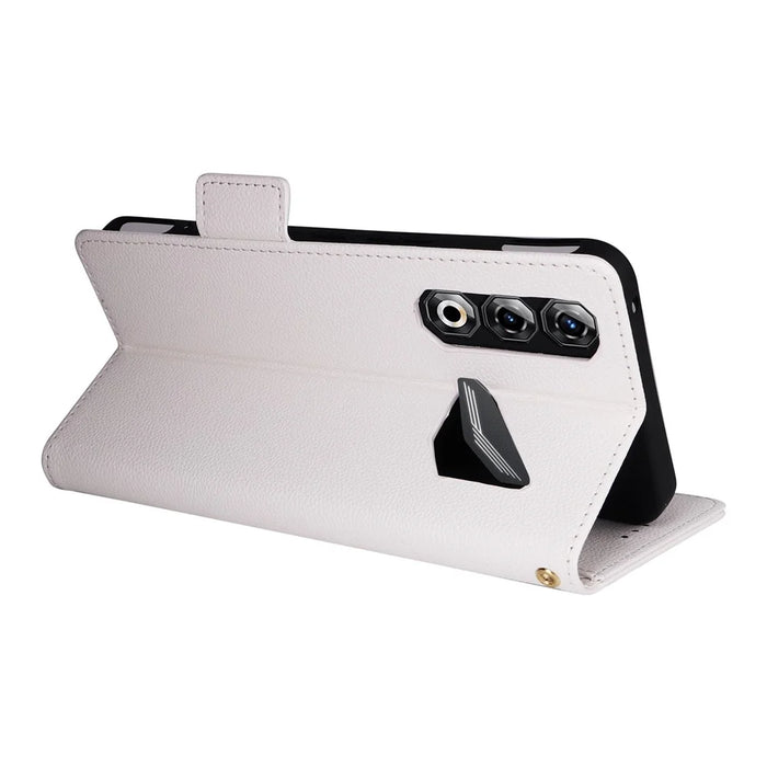 For ZTE nubia Neo 5 Pro 5G Case Litchi Texture Wallet Leather Phone Cover with Wrist Strap - White - 4