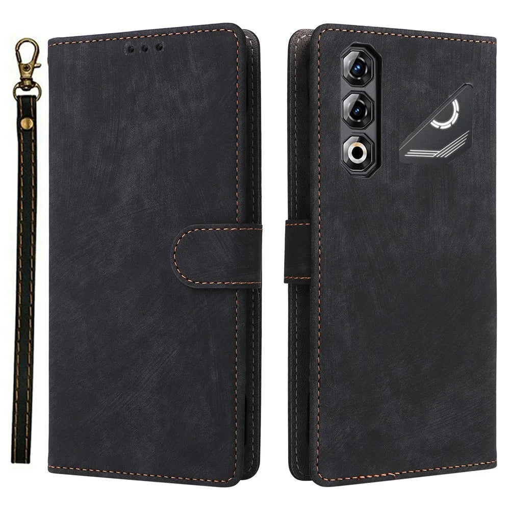 For ZTE nubia Neo 5 Pro 5G Case Wallet RFID Blocking PU Leather Phone Cover Stand with Strap - Black - 1