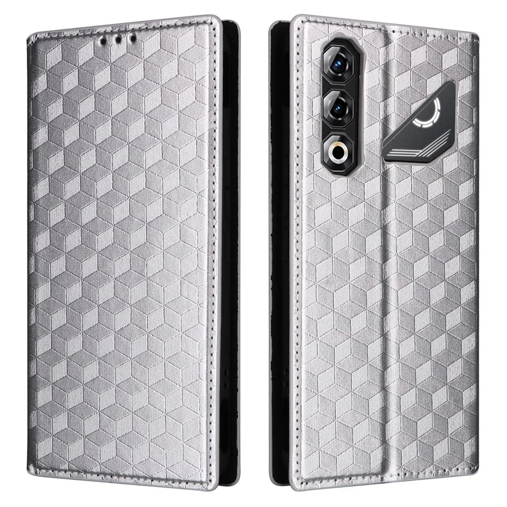 For ZTE nubia Neo 5 Pro 5G Case Wallet Rhombus Imprinted PU Leather Phone Cover - Silver - 1