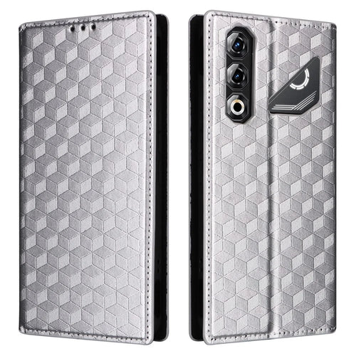 For ZTE nubia Neo 5 Pro 5G Case Wallet Rhombus Imprinted PU Leather Phone Cover - Silver - 1