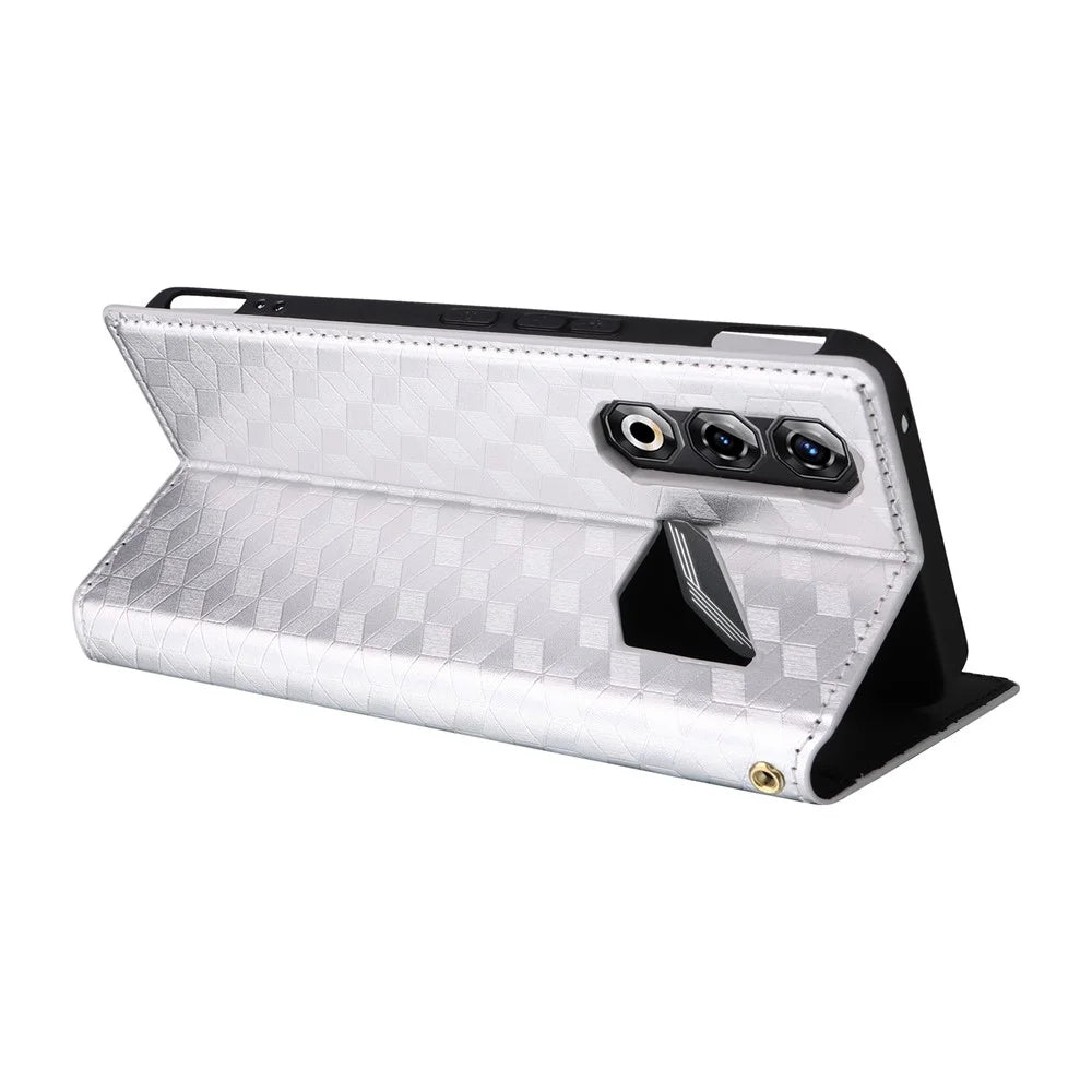 For ZTE nubia Neo 5 Pro 5G Case Wallet Rhombus Imprinted PU Leather Phone Cover - Silver - 5
