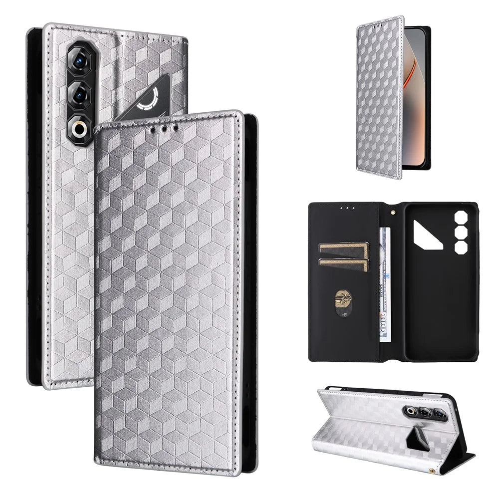 For ZTE nubia Neo 5 Pro 5G Case Wallet Rhombus Imprinted PU Leather Phone Cover - Silver - 6