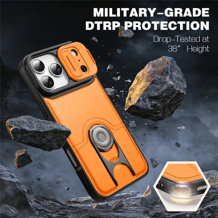 For iPhone 17 Pro Max Case with Slide Camera Cover Kickstand PC + TPU Protective Phone Shell - Orange - 2