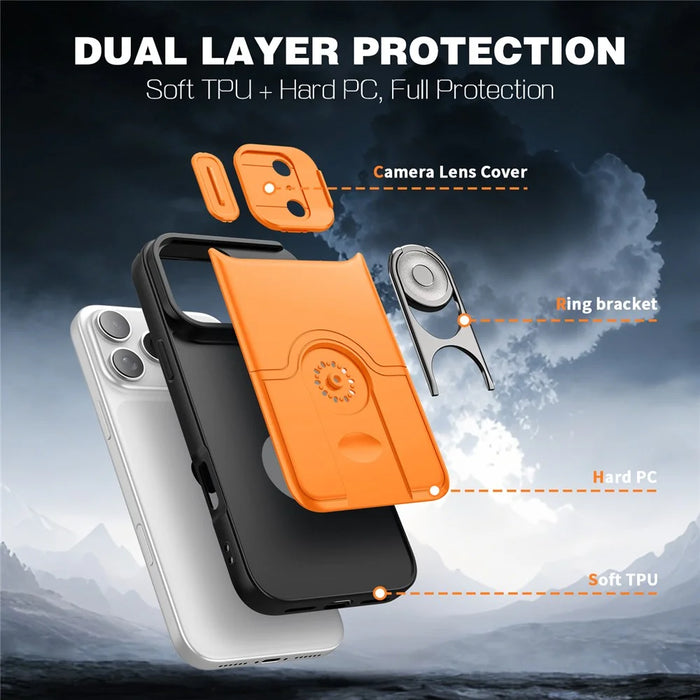 For iPhone 17 Pro Case with Slide Camera Cover Kickstand PC + TPU Protective Phone Shell - Orange - 7