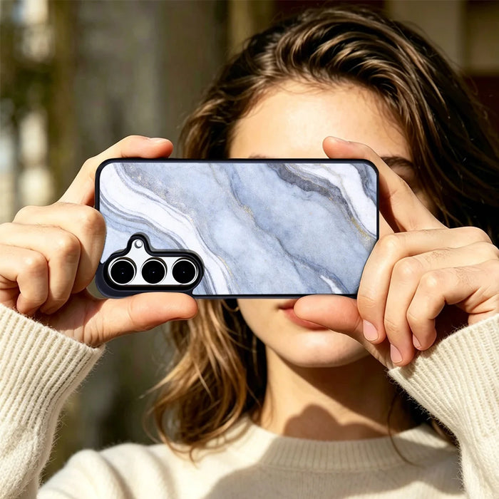 EYCASE for Samsung Galaxy S26 Magnetic Case Marble Pattern TPU + Acrylic Shockproof Phone Cover - Blue Gold Sand Marble Pattern - 6