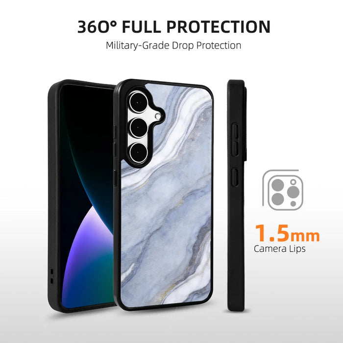 EYCASE for Samsung Galaxy S26+ Magnetic Case Marble Pattern TPU + Acrylic Shockproof Phone Cover - Blue Gold Sand Marble Pattern - 2