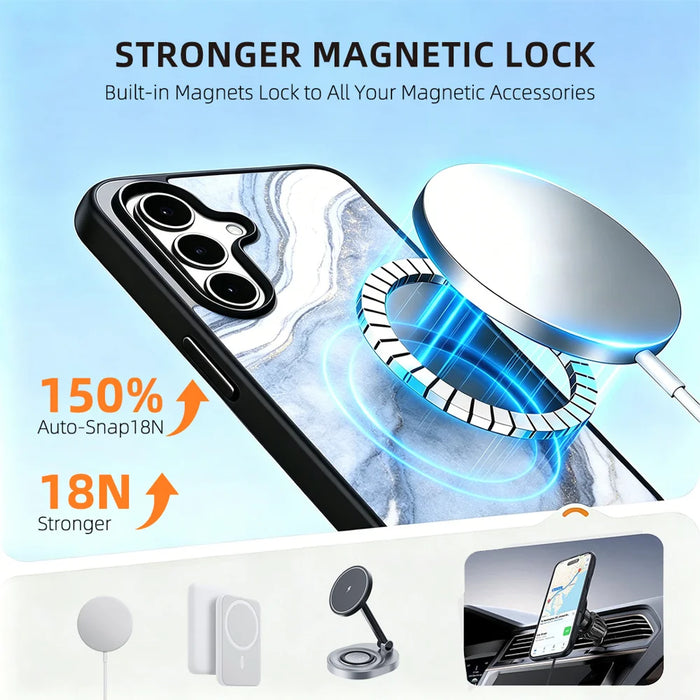 EYCASE for Samsung Galaxy S26+ Magnetic Case Marble Pattern TPU + Acrylic Shockproof Phone Cover - Blue Gold Sand Marble Pattern - 3