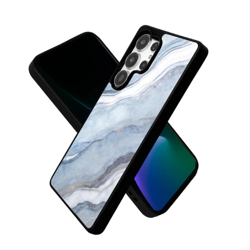 EYCASE for Samsung Galaxy S25 Ultra Magnetic Case Marble Pattern TPU + Acrylic Shockproof Phone Cover - Blue Gold Sand Marble Pattern - 1