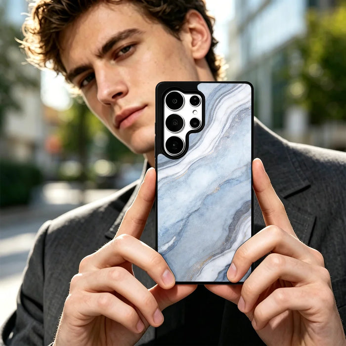 EYCASE for Samsung Galaxy S25 Ultra Magnetic Case Marble Pattern TPU + Acrylic Shockproof Phone Cover - Blue Gold Sand Marble Pattern - 5