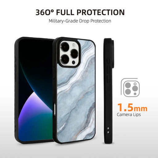 EYCASE for iPhone 16 Pro Magnetic Case Marble Pattern TPU + Acrylic Shockproof Phone Cover - Blue Gold Sand Marble Pattern - 2
