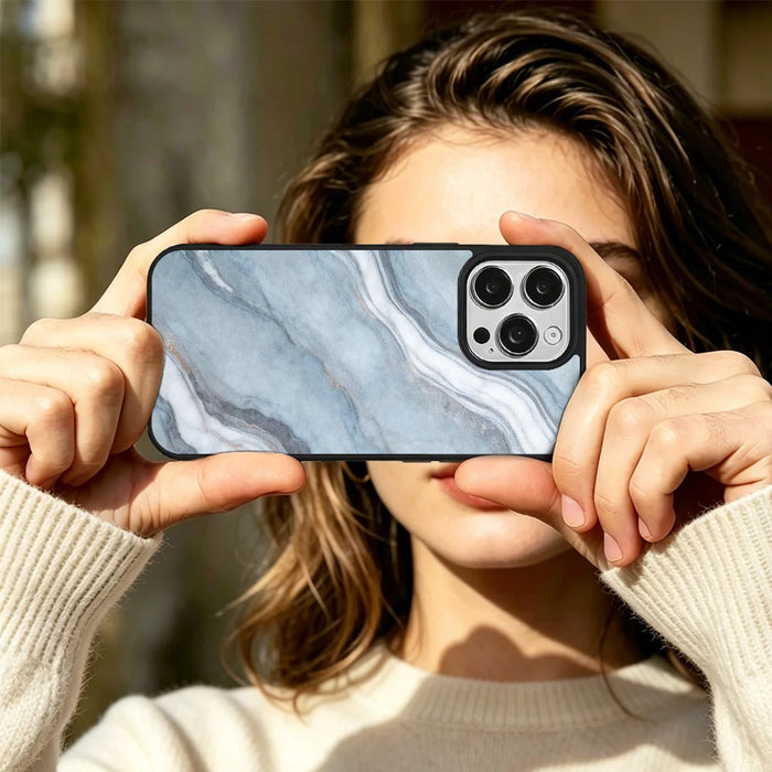 EYCASE for iPhone 16 Pro Magnetic Case Marble Pattern TPU + Acrylic Shockproof Phone Cover - Blue Gold Sand Marble Pattern - 6