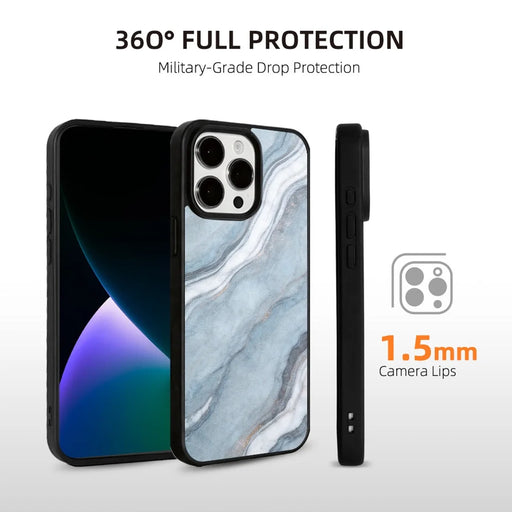 EYCASE for iPhone 15 Pro Max Magnetic Case Marble Pattern TPU + Acrylic Shockproof Phone Cover - Blue Gold Sand Marble Pattern - 2