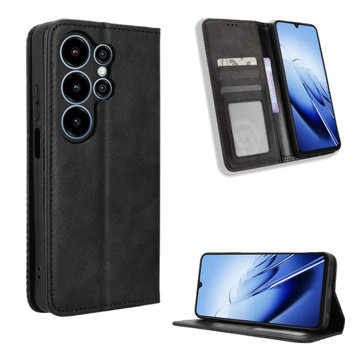 For Blackview Wave 10 Leather Case Wallet Stand Retro Texture Phone Cover - Black - 1