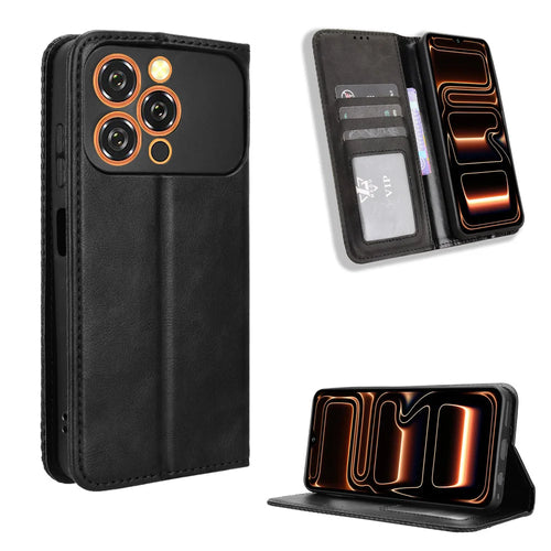 For Oukitel C17 Leather Case Wallet Stand Retro Texture Phone Cover - Black - 1