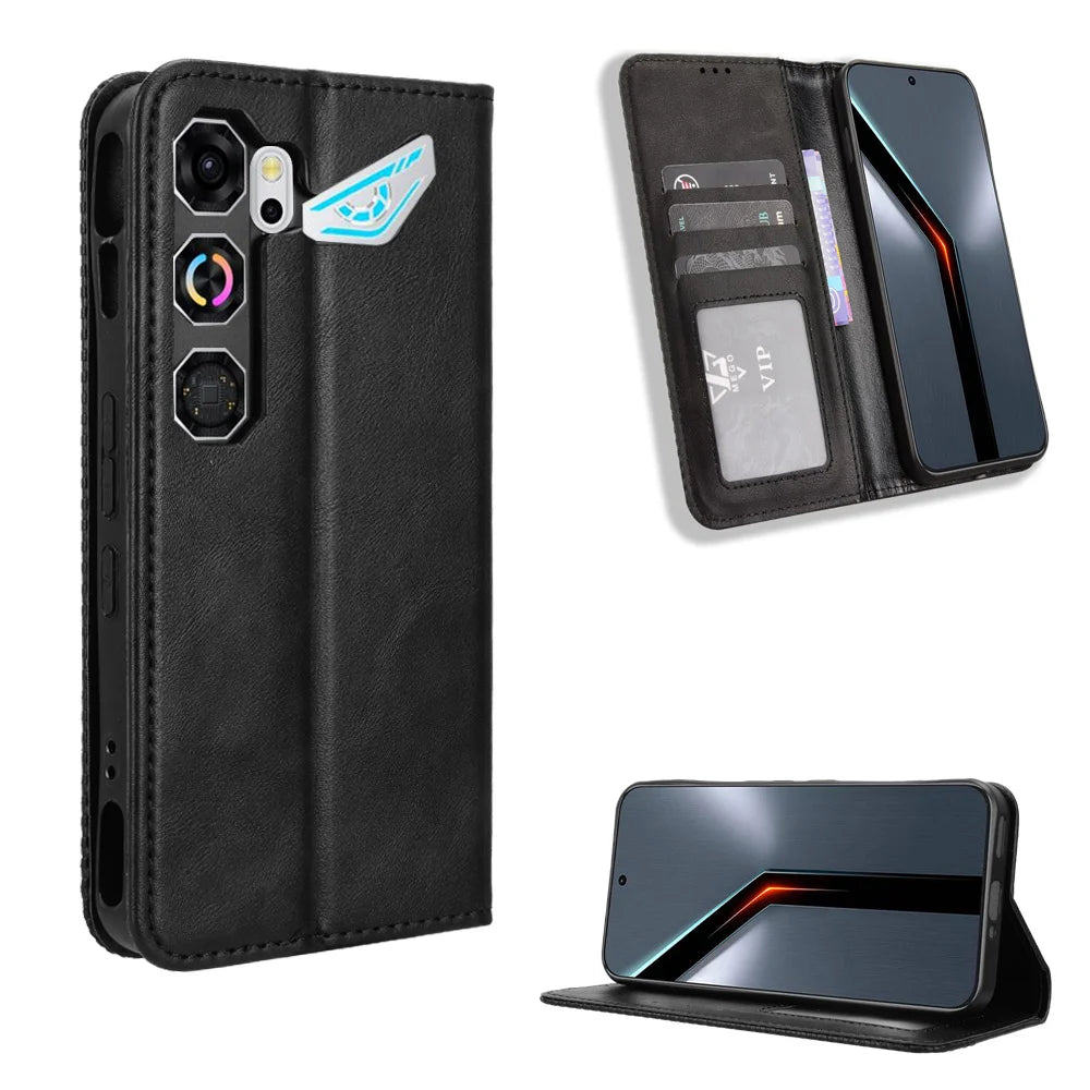 For ZTE nubia Neo 5 GT 5G Leather Case Wallet Stand Retro Texture Phone Cover - Black - 1