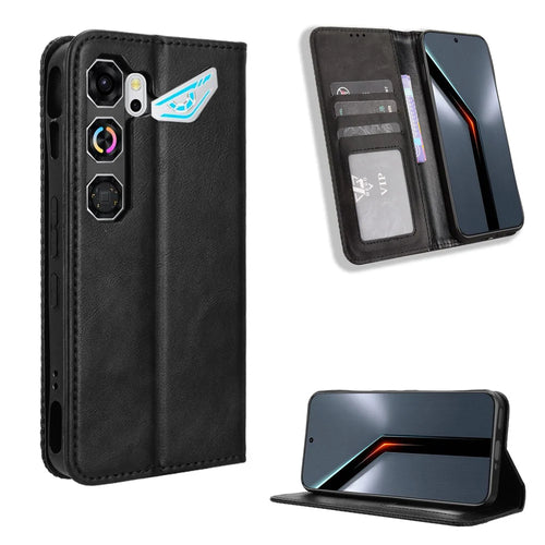 For ZTE nubia Neo 5 GT 5G Leather Case Wallet Stand Retro Texture Phone Cover - Black - 1