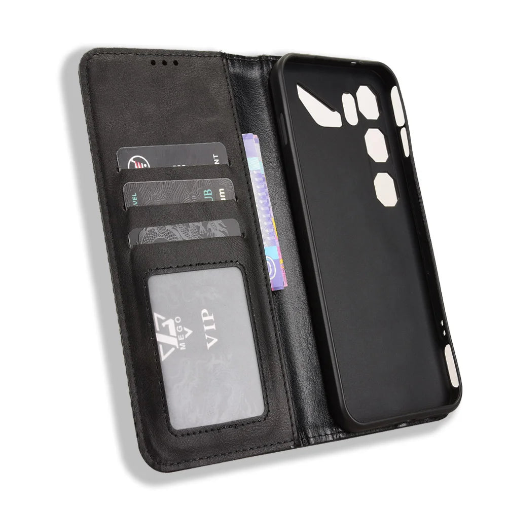 For ZTE nubia Neo 5 GT 5G Leather Case Wallet Stand Retro Texture Phone Cover - Black - 5