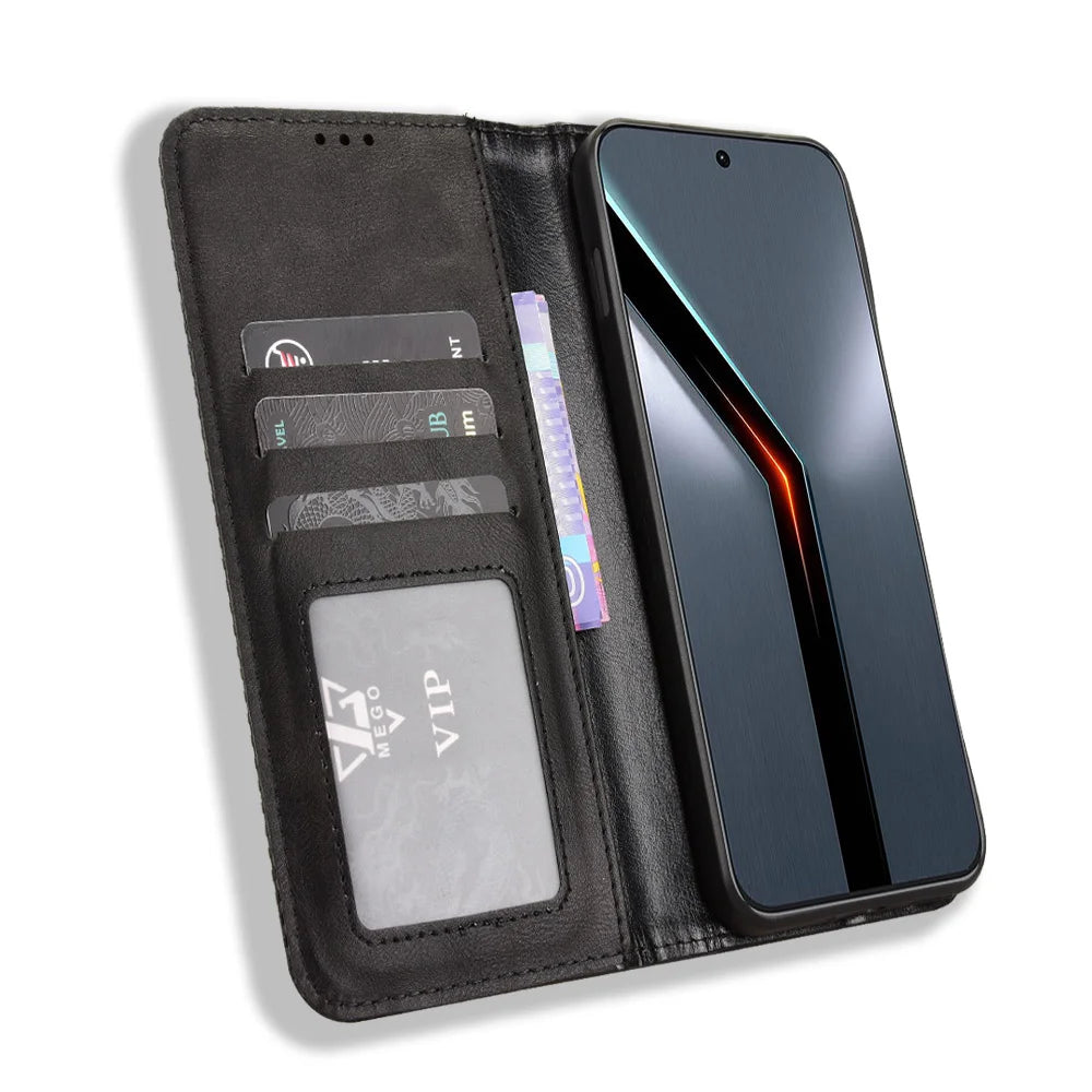For ZTE nubia Neo 5 GT 5G Leather Case Wallet Stand Retro Texture Phone Cover - Black - 6