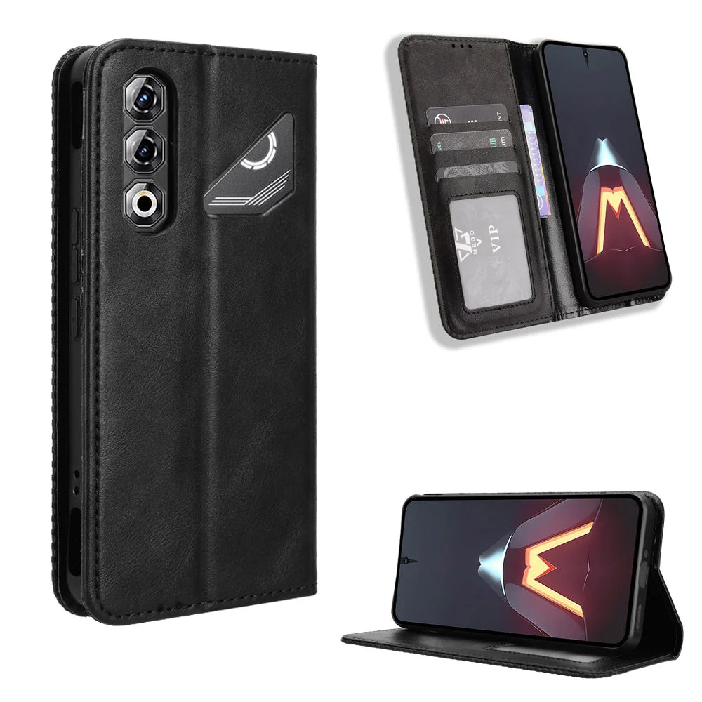 For ZTE nubia Neo 5 Pro 5G Leather Case Wallet Stand Retro Texture Phone Cover - Black - 1