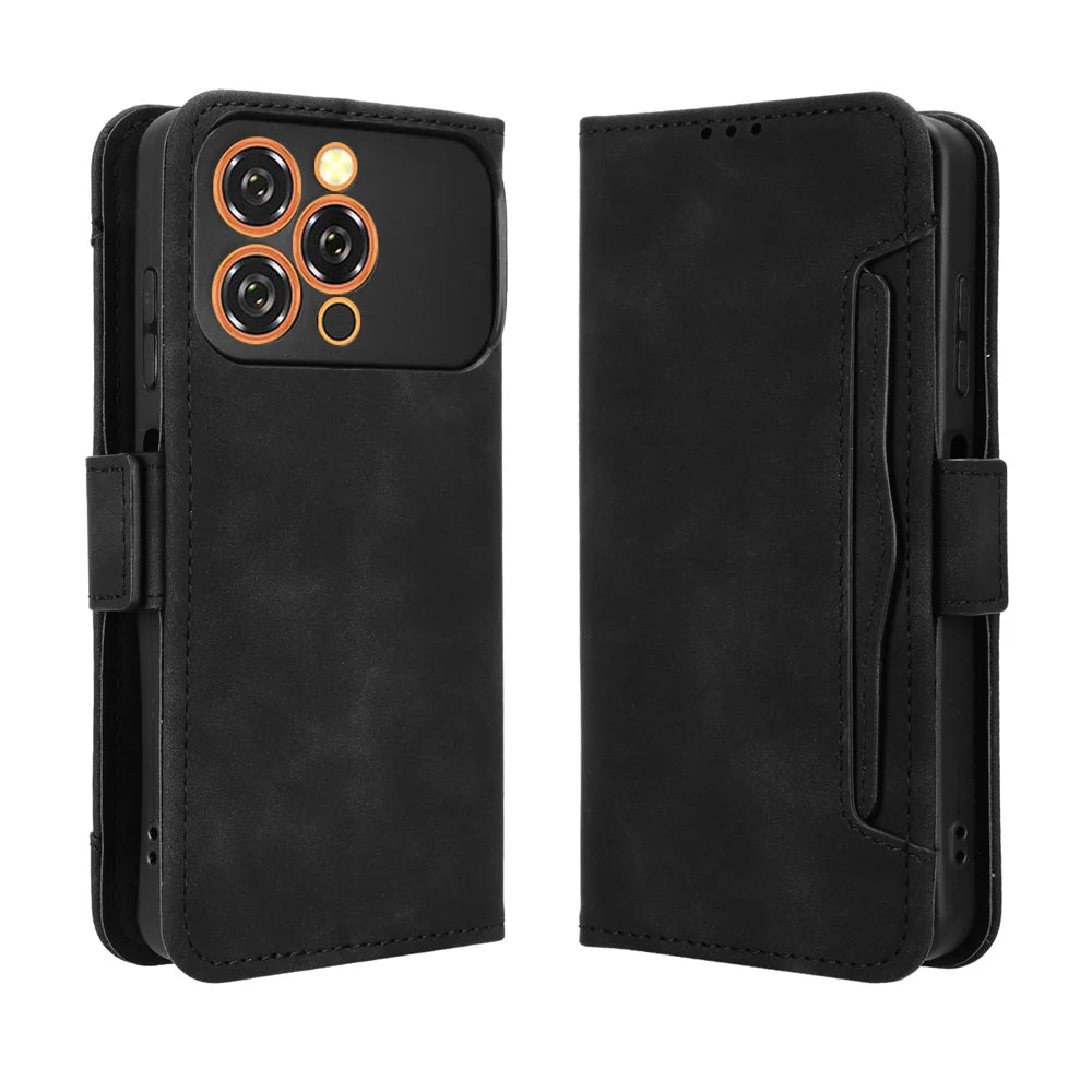 For Oukitel C17 Leather Case Phone Wallet Cover with Multiple Card Slots - Black - 1