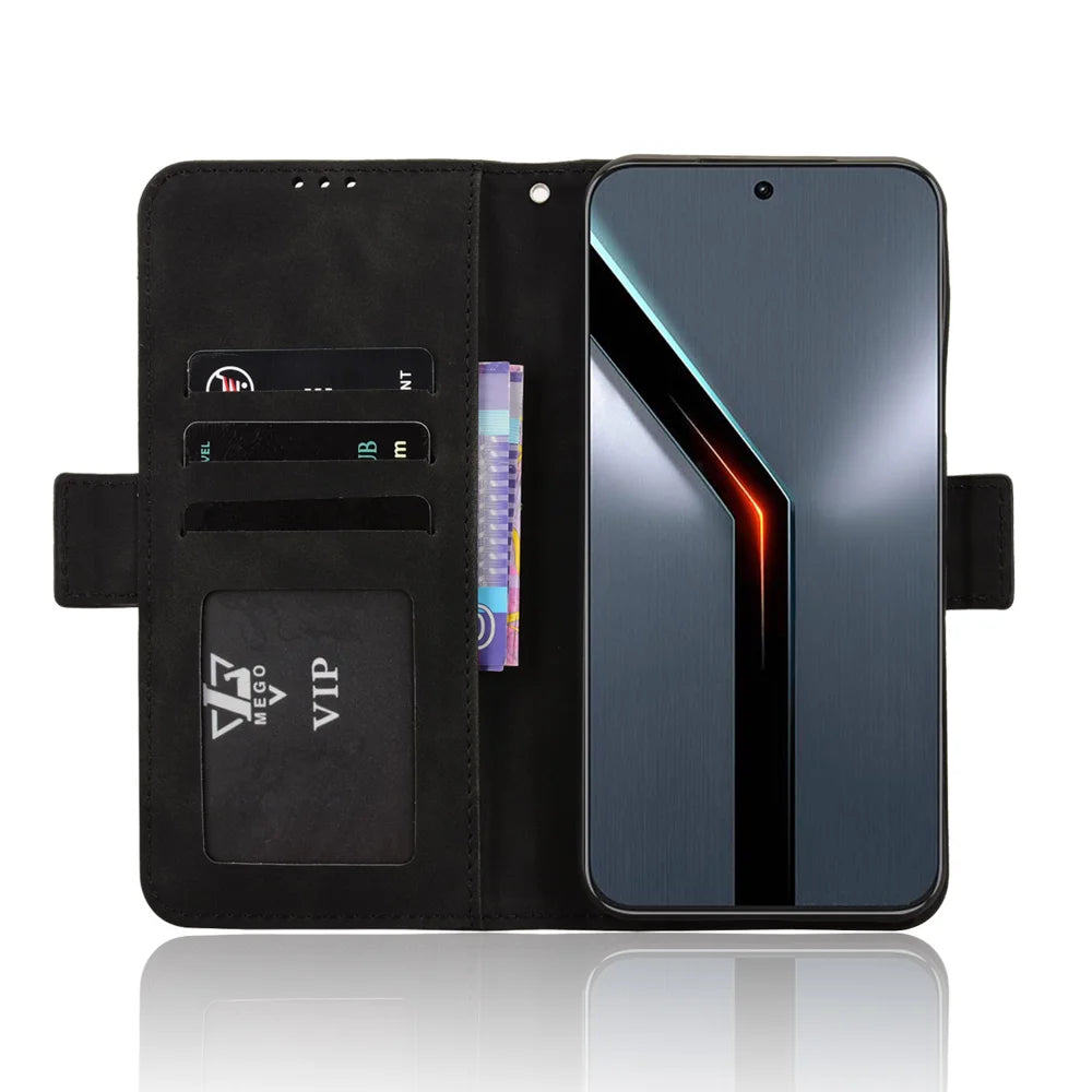 For ZTE nubia Neo 5 GT 5G Leather Case Phone Wallet Cover with Multiple Card Slots - Black - 5