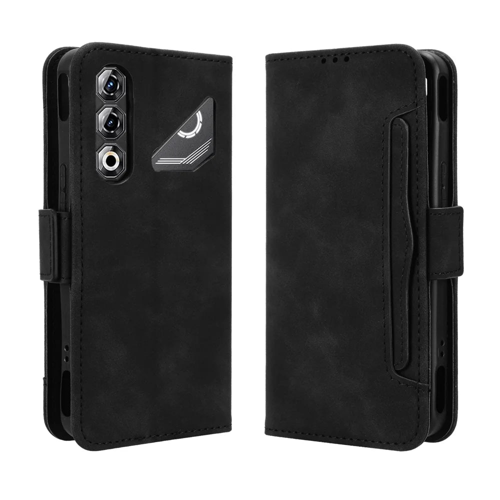 For ZTE nubia Neo 5 Pro 5G Leather Case Phone Wallet Cover with Multiple Card Slots - Black - 1