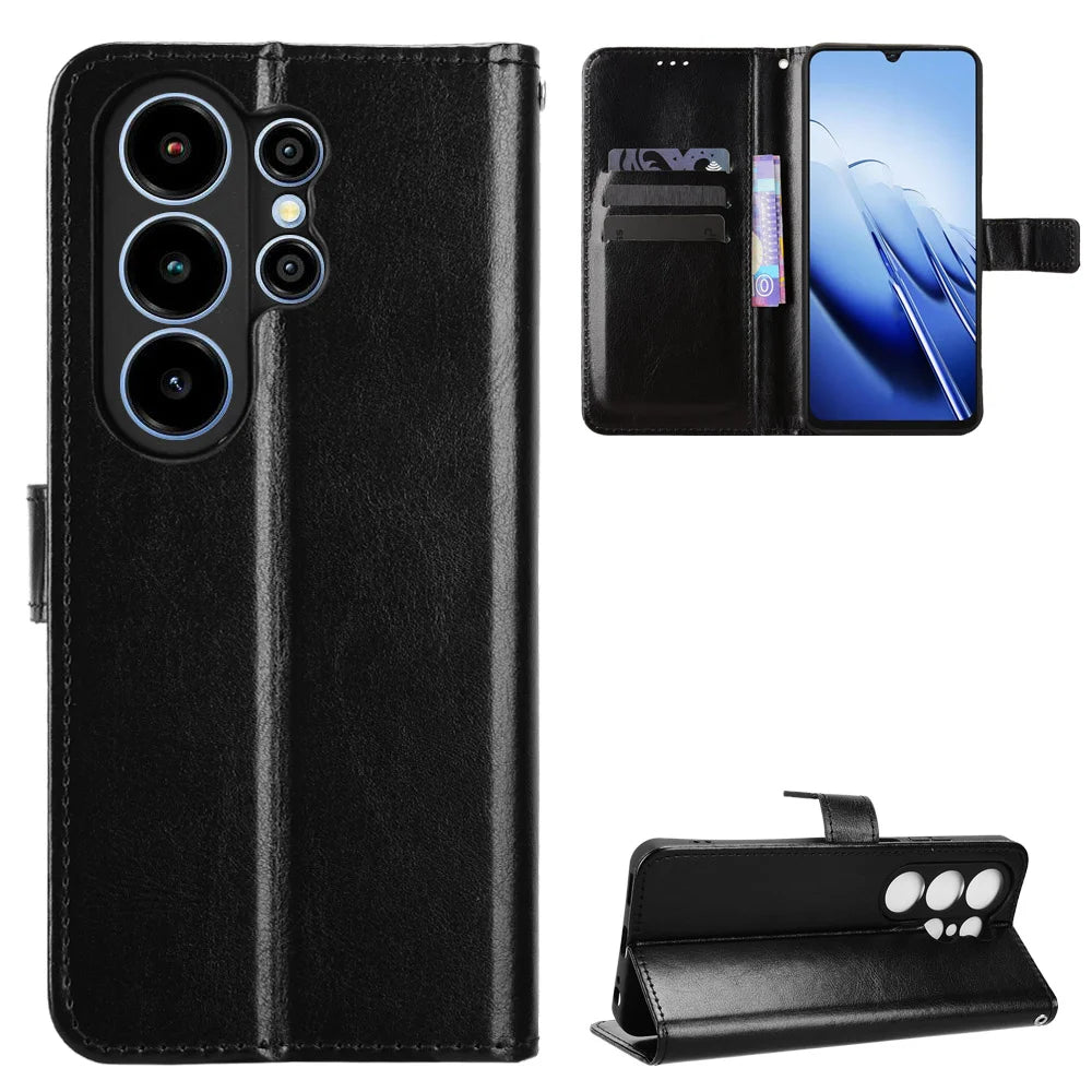 For Blackview Wave 10 PU Leather Case with Strap Crazy Horse Texture Phone Wallet Cover - Black - 1
