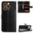 For Oukitel C17 PU Leather Case with Strap Crazy Horse Texture Phone Wallet Cover - Black - 1