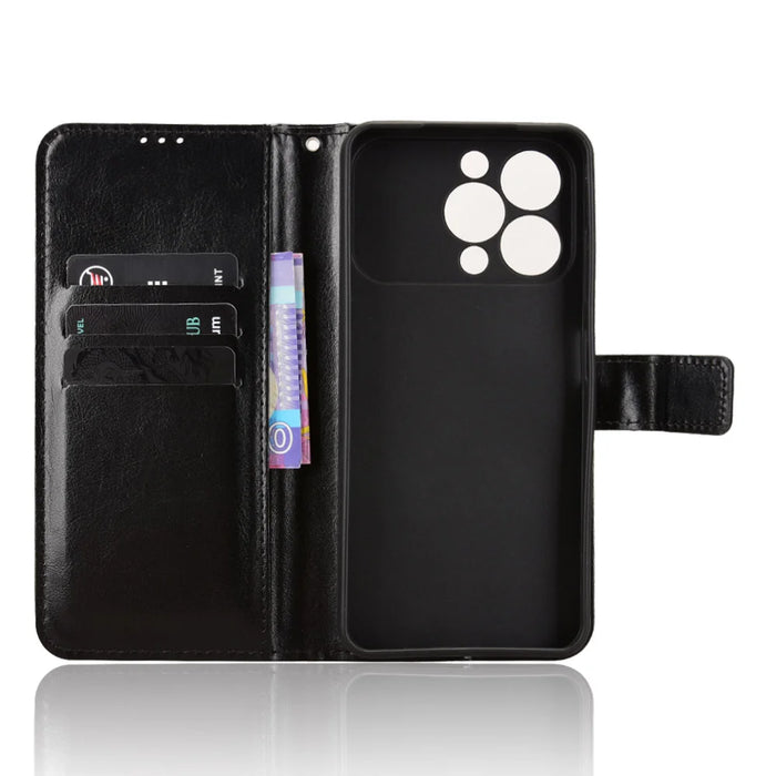 For Oukitel C17 PU Leather Case with Strap Crazy Horse Texture Phone Wallet Cover - Black - 4
