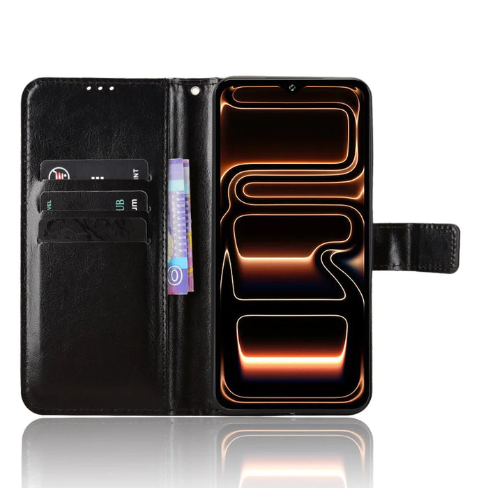 For Oukitel C17 PU Leather Case with Strap Crazy Horse Texture Phone Wallet Cover - Black - 5