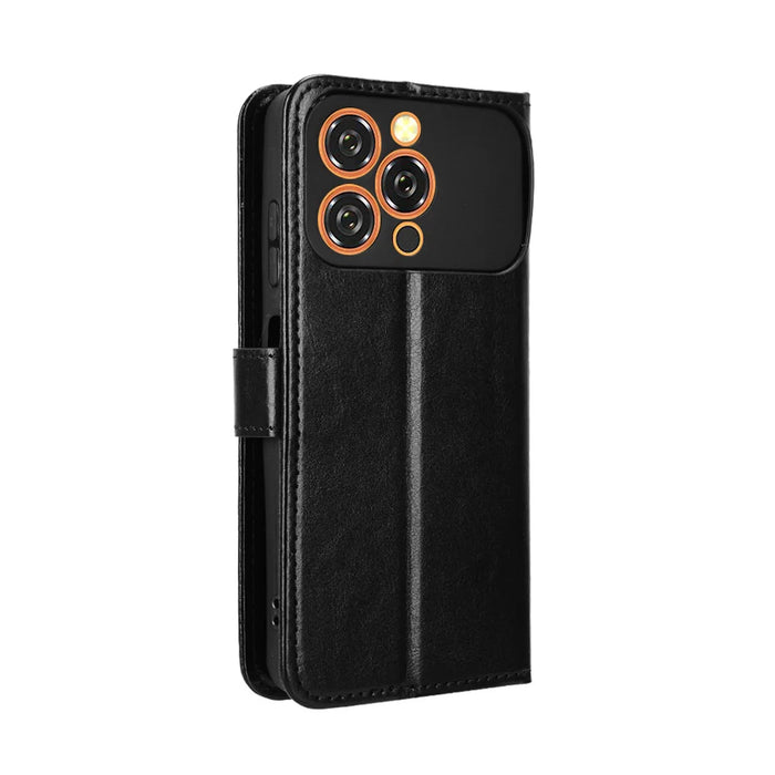 For Oukitel C17 PU Leather Case with Strap Crazy Horse Texture Phone Wallet Cover - Black - 7