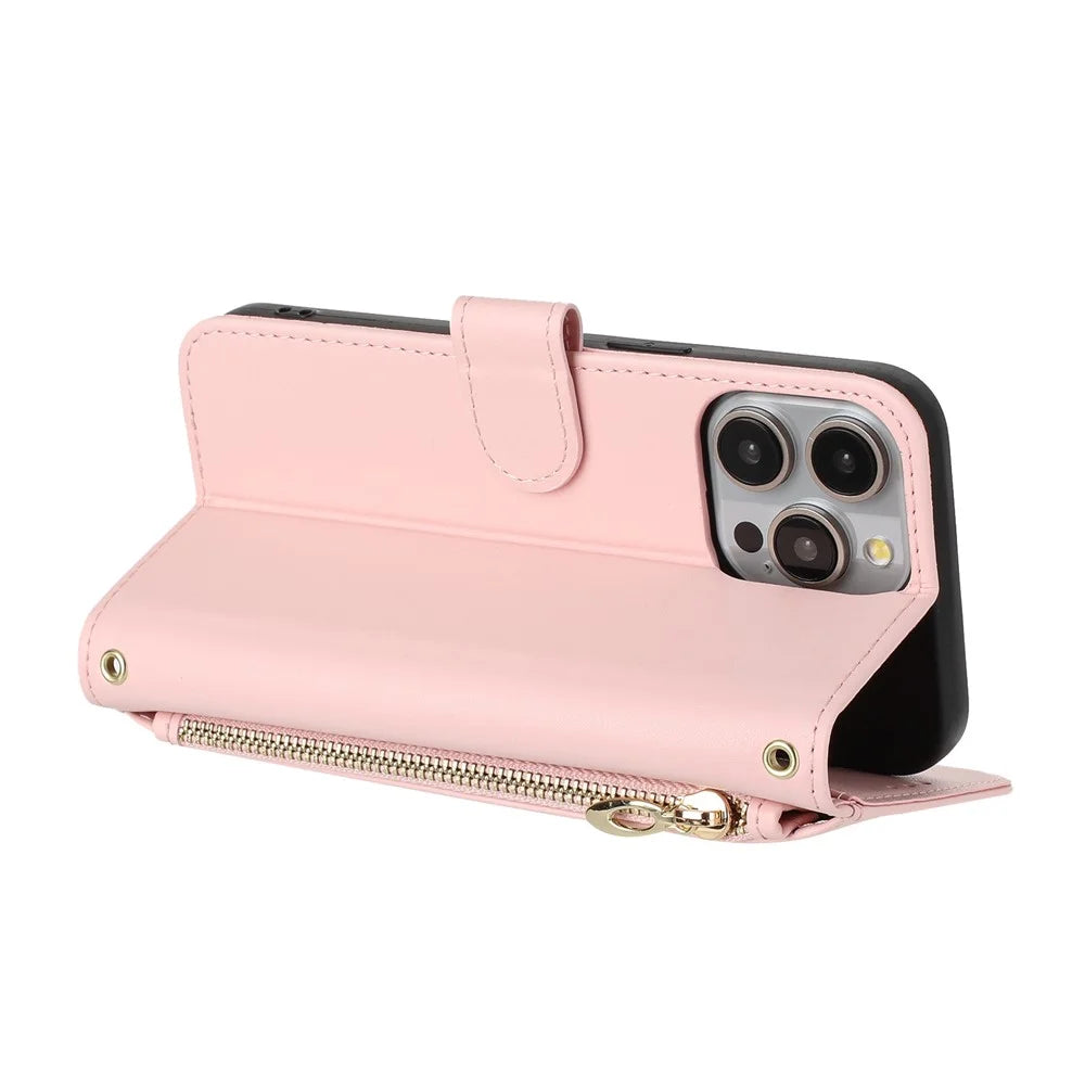 For Samsung Galaxy A27 5G Case Glitter Butterfly Zipper Pocket Stand Leather Phone Cover with Hand Strap  /  Shoulder Strap - Pink - 4