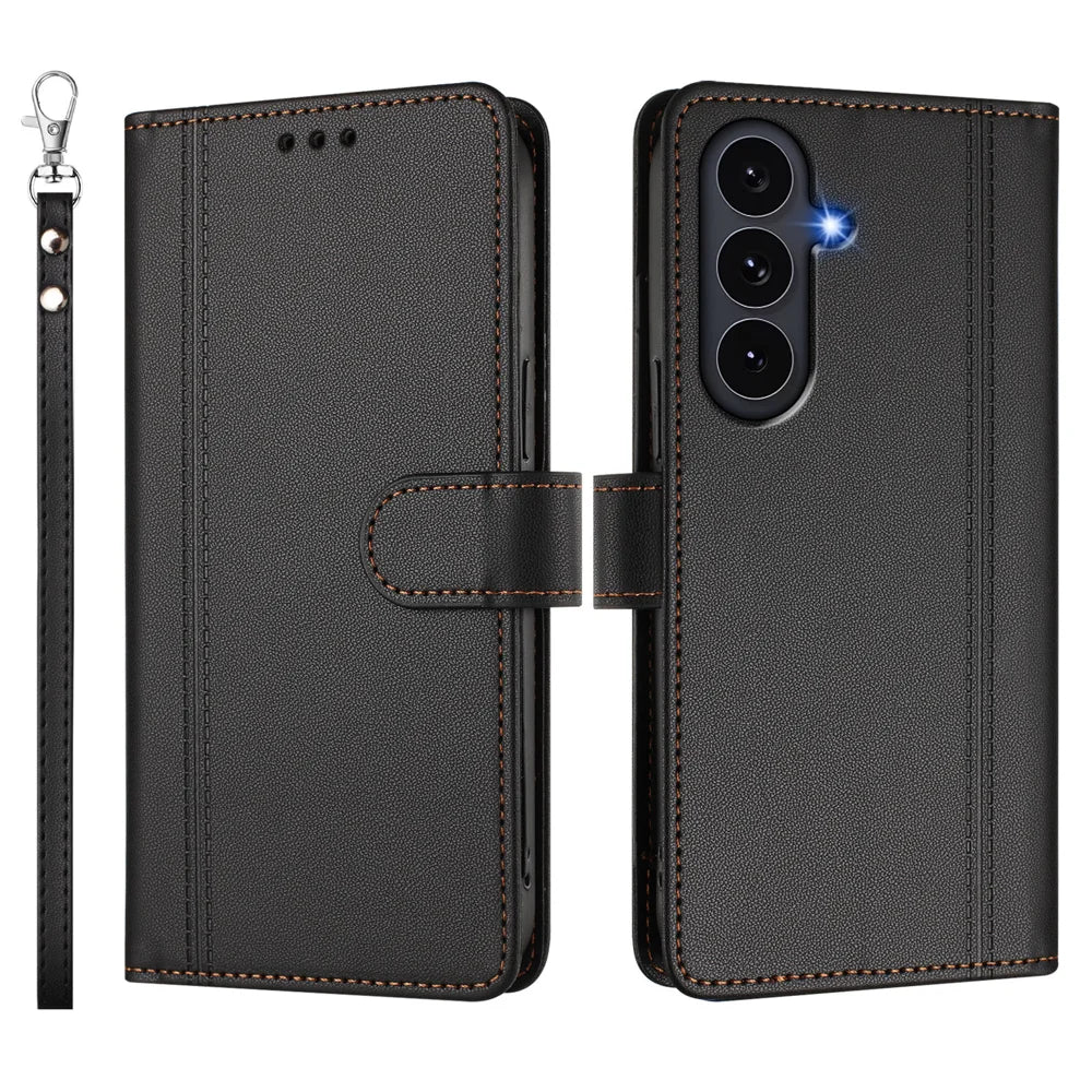 For Samsung Galaxy S26 FE Case 9 Card Slots PU Leather Flip Wallet Phone Cover with Hand Strap - Black - 2
