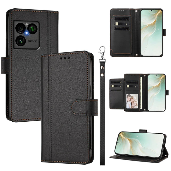 For Sony Xperia 1 VIII Case 9 Card Slots PU Leather Flip Wallet Phone Cover with Hand Strap - Black - 1
