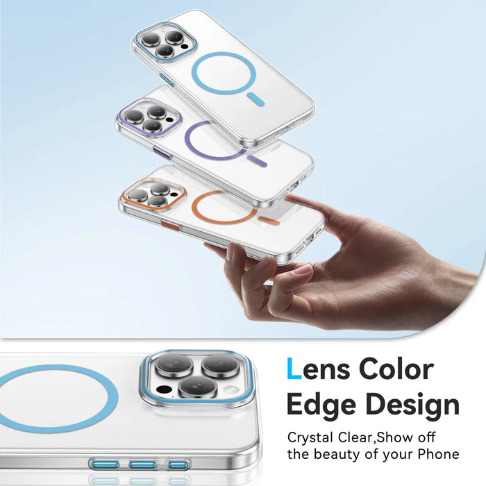 For iPhone 15 Pro Clear Magnetic Case PC Anti Drop Phone Back Cover Compatible with MagSafe - Orange - 5