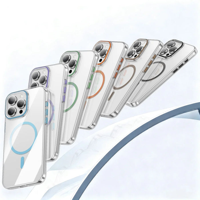 For iPhone 15 Pro Clear Magnetic Case PC Anti Drop Phone Back Cover Compatible with MagSafe - Orange - 7