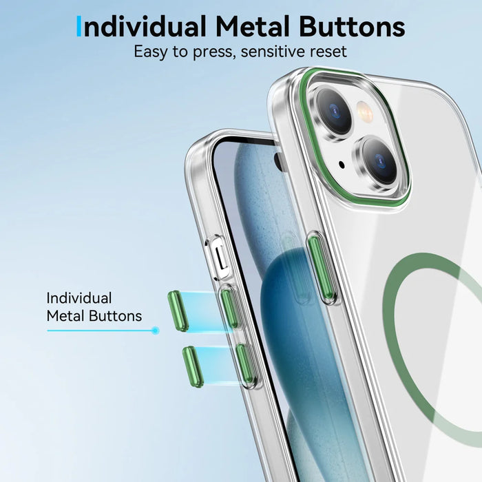 For iPhone 15 Plus Clear Magnetic Case PC Anti Drop Phone Back Cover Compatible with MagSafe - Orange - 2