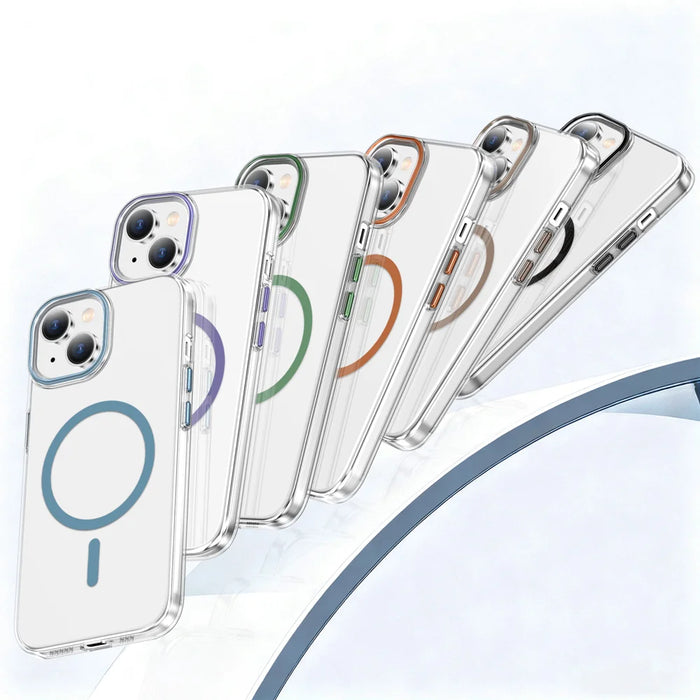 For iPhone 15 Plus Clear Magnetic Case PC Anti Drop Phone Back Cover Compatible with MagSafe - Orange - 7