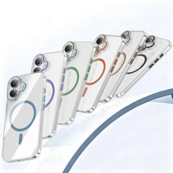 For iPhone 16 Plus Clear Magnetic Case PC Anti Drop Phone Back Cover Compatible with MagSafe - Orange - 7