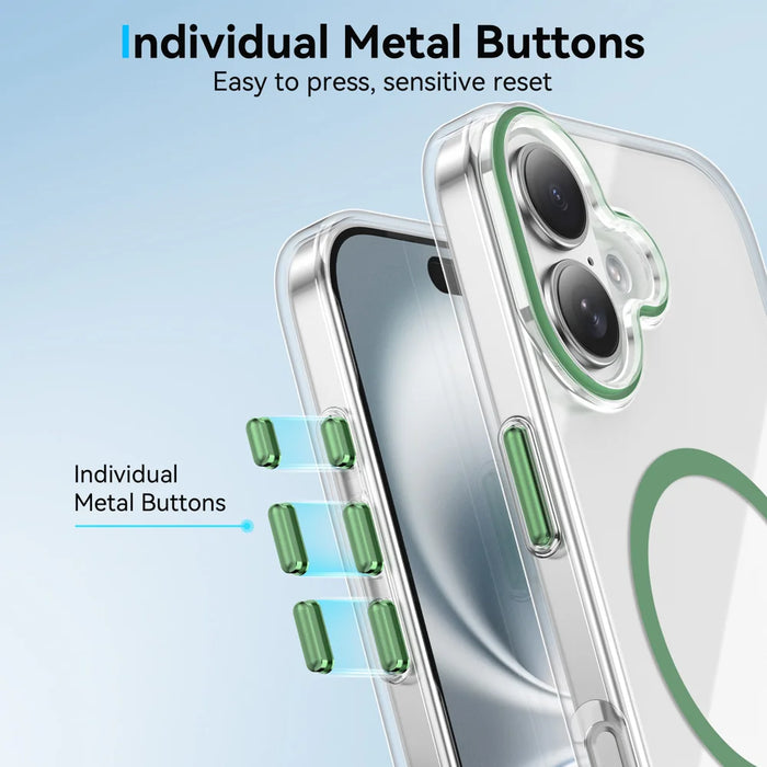 For iPhone 16 Clear Magnetic Case PC Anti Drop Phone Back Cover Compatible with MagSafe - Orange - 2