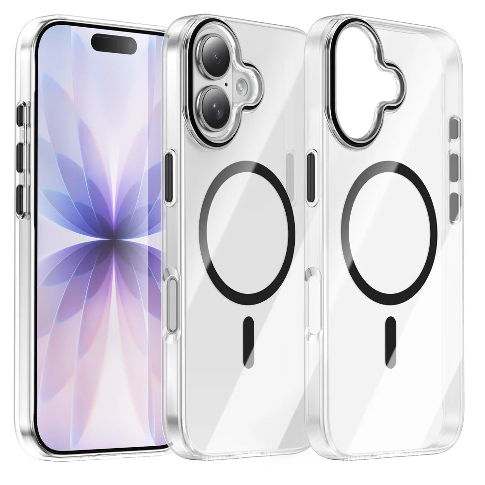 For iPhone 17 Clear Magnetic Case PC Anti Drop Phone Back Cover Compatible with MagSafe - Black - 1