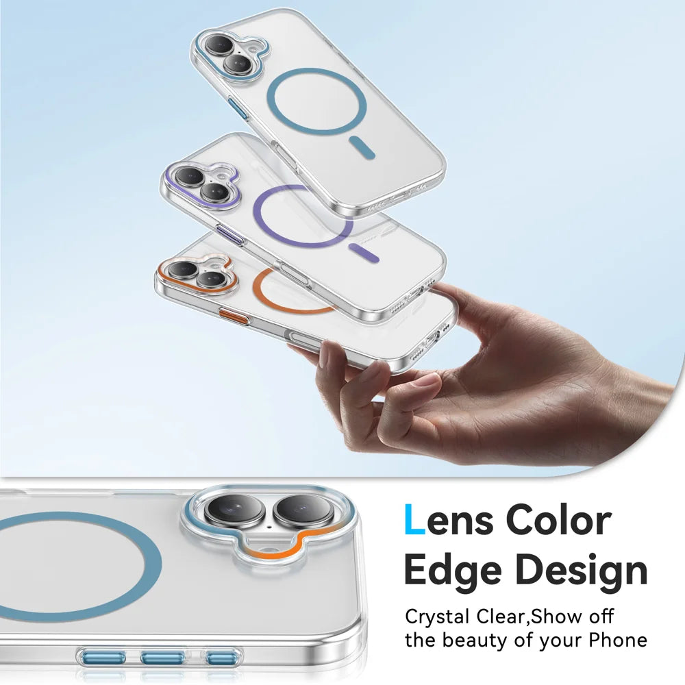 For iPhone 17 Clear Magnetic Case PC Anti Drop Phone Back Cover Compatible with MagSafe - Black - 5