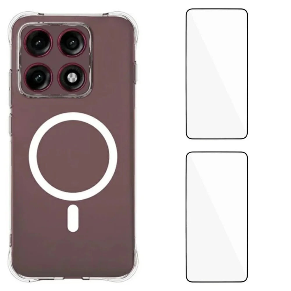 WANLONFENG for Motorola Edge 70 Pro 5G WL1 Series 2.0mm Magnetic Case Clear TPU Phone Back Cover with 2Pcs Screen Films - Transparent - 1