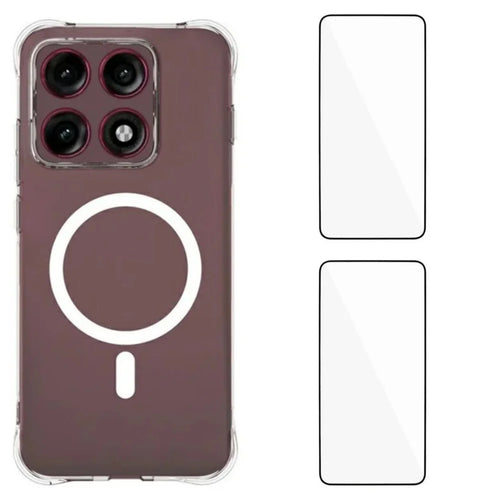 WANLONFENG for Motorola Edge 70 Pro 5G WL1 Series 2.0mm Magnetic Case Clear TPU Phone Back Cover with 2Pcs Screen Films - Transparent - 1