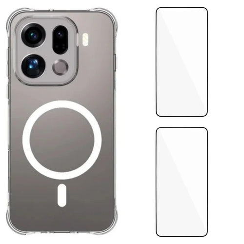 WANLONFENG for Oppo Find X9 Pro 5G WL1 Series 2.0mm Magnetic Case Clear TPU Phone Back Cover with 2Pcs Screen Films - Transparent - 1