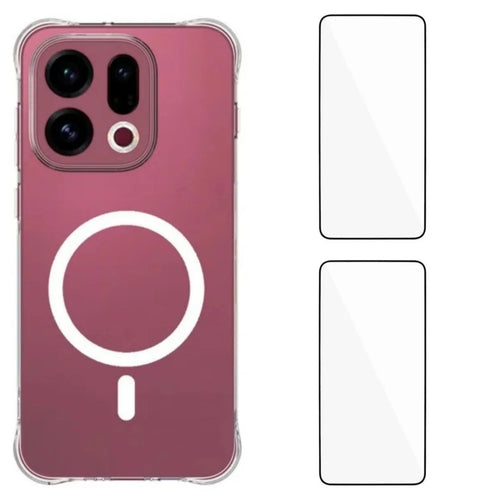 WANLONFENG for Oppo Find X9 5G WL1 Series 2.0mm Magnetic Case Clear TPU Phone Back Cover with 2Pcs Screen Films - Transparent - 1
