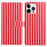 For iPhone 15 Pro Wallet Case Vintage Stripes Leather Stand Flip Phone Cover with Wrist Strap - Red - 1